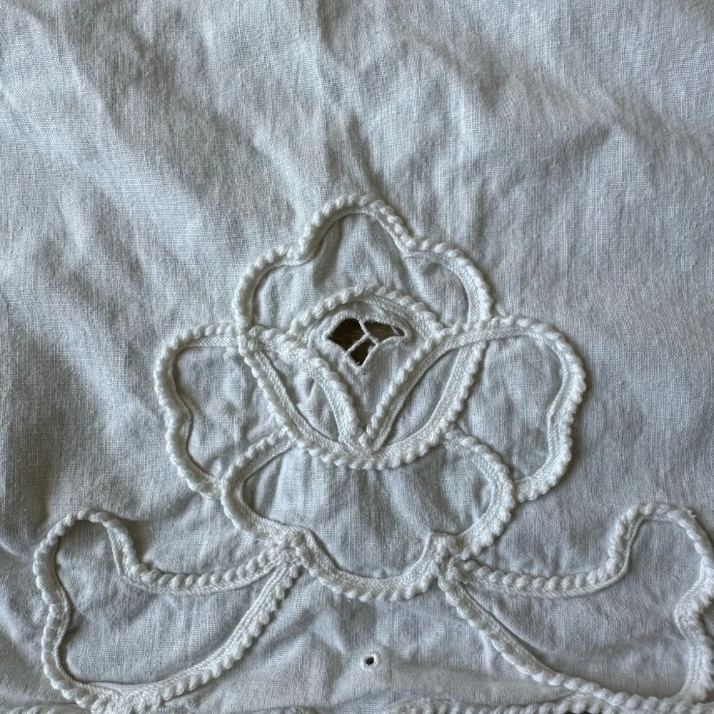 Vintage Cotton White Table Battenburg Table Lace